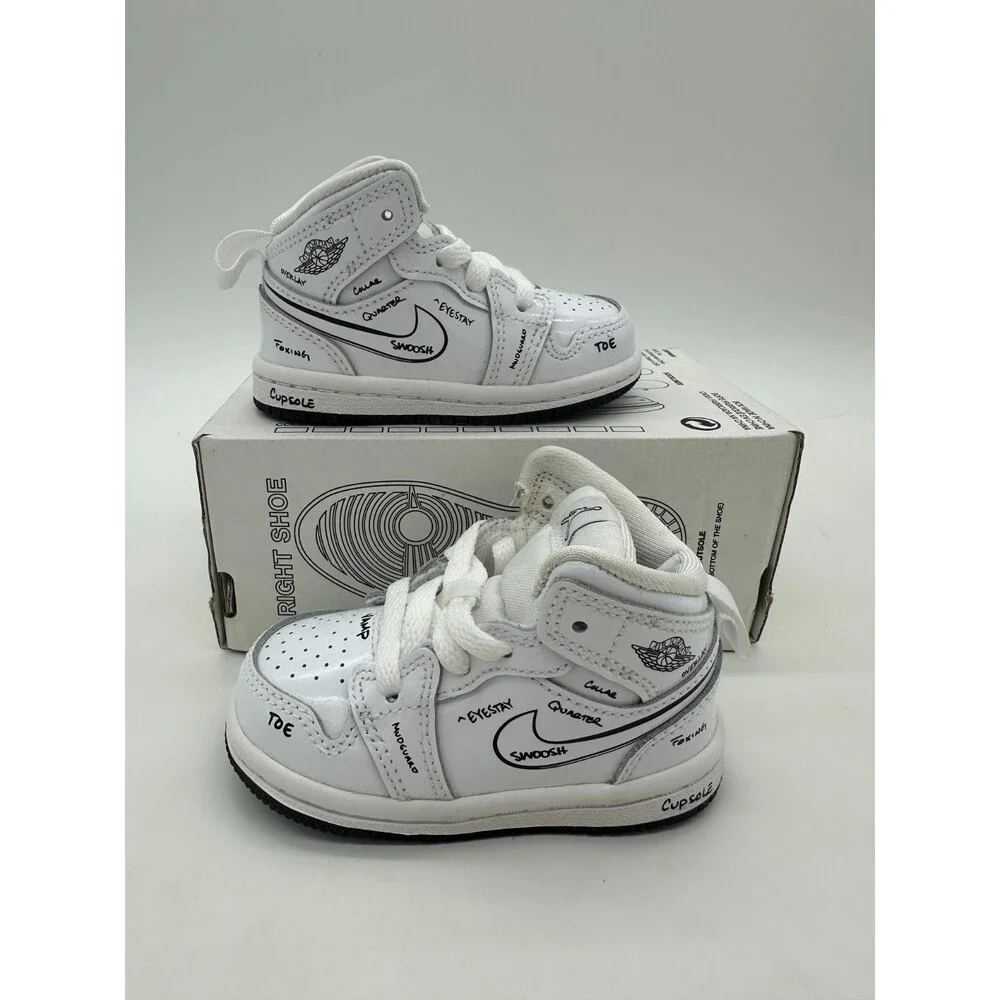 Jordan 1 Mid TD Childrens size 4C Schematic White Black Shoes DQ1865 100